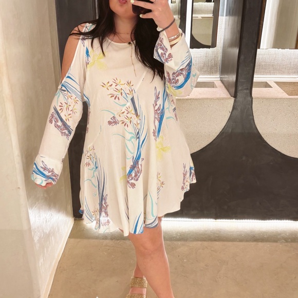 Free People Asymmetrical Cold Shoulder Floral Tunic Dress - Picture 2 of 2